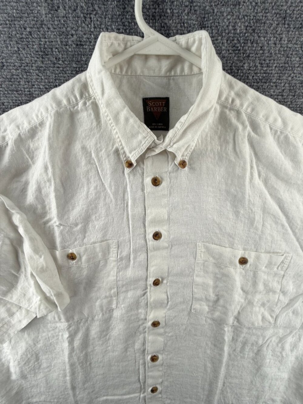 VTG Scott Barber America USA Made Linen Short Sleeve Button Down Shirt White LG